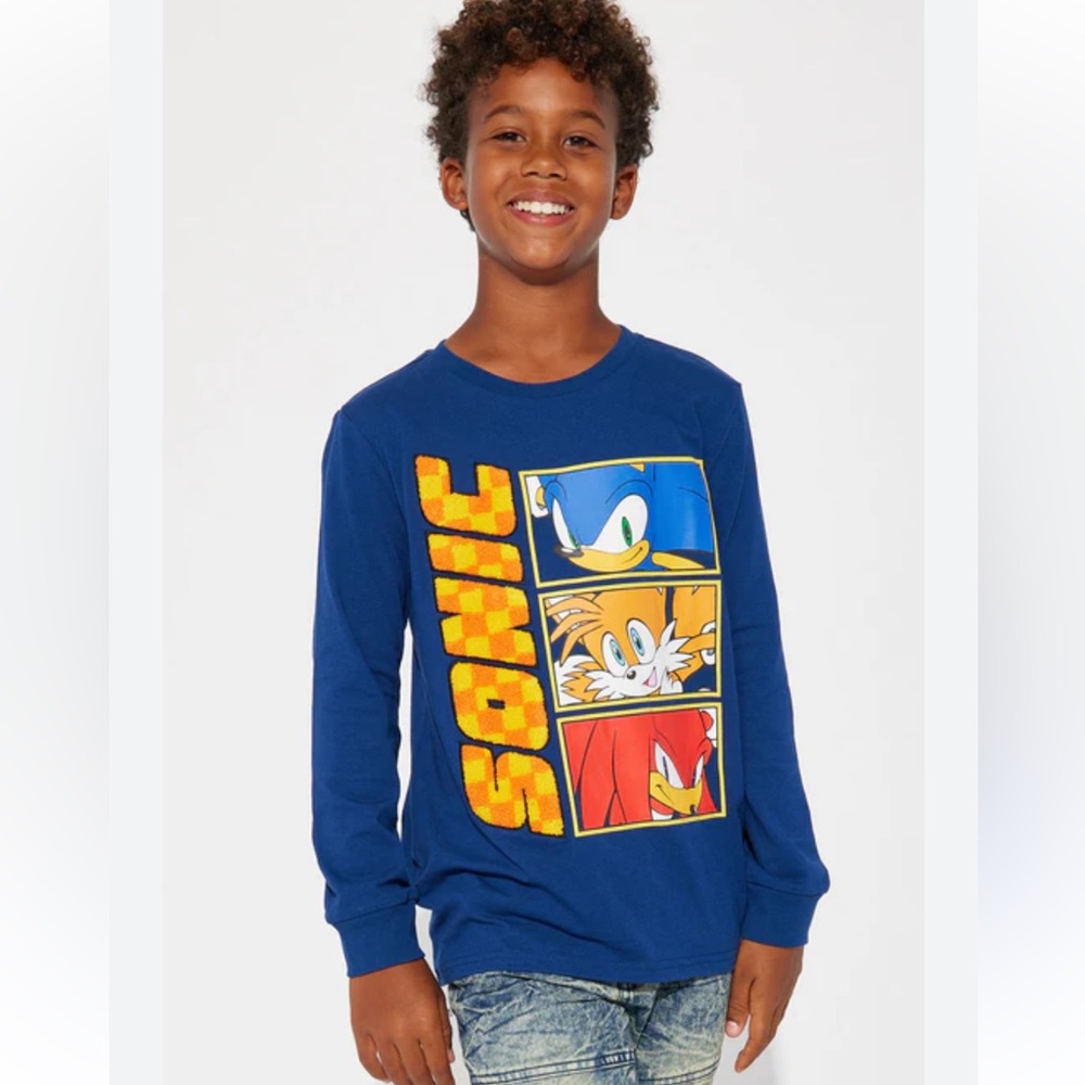 Sonic the hedgehog Kids Long Sleeve navy cotton blend Sonic and the Gang sz L